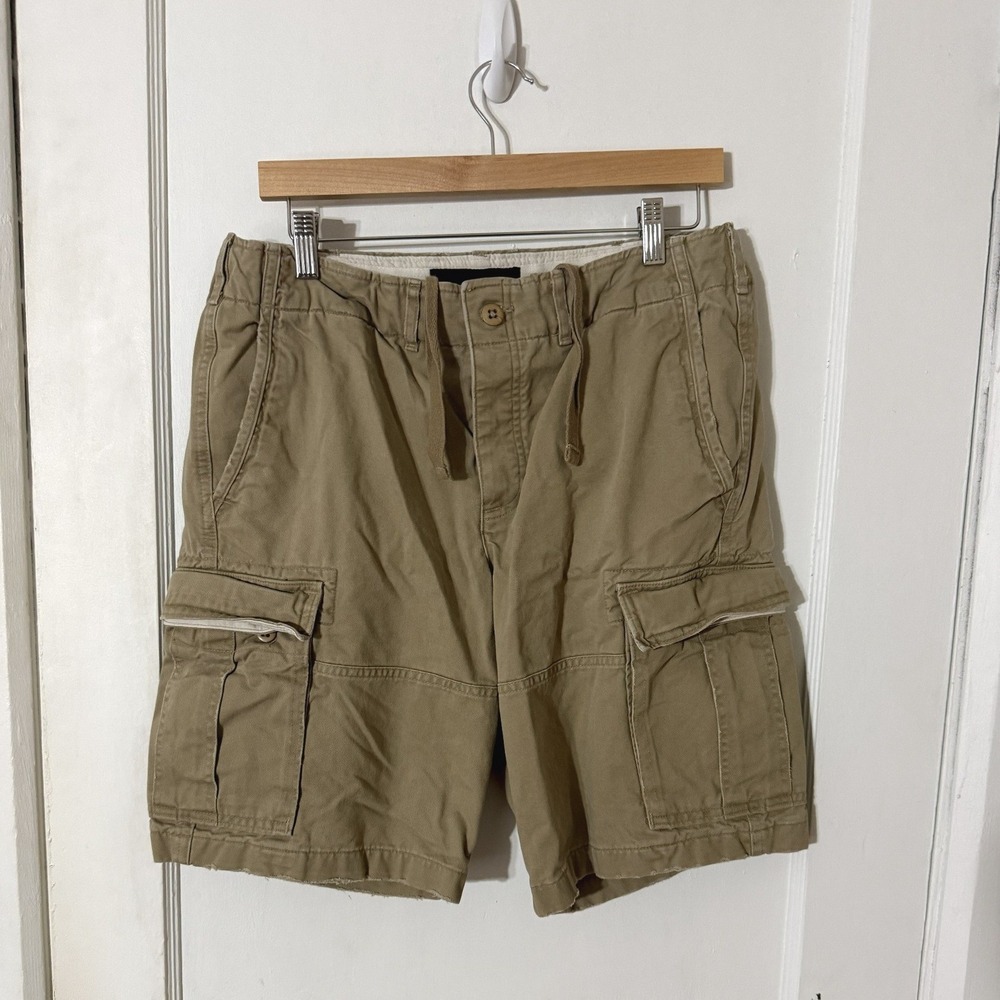 Abercrombie & Fitch Mens Cargo Shorts Tan Khaki Utility Drawstring Size 32